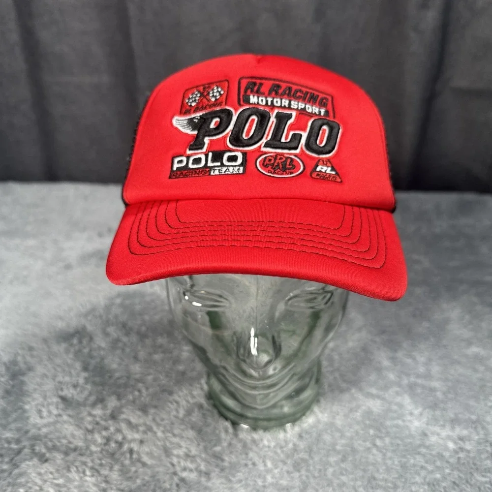 Polo Ralph Lauren Hat Cap Snap Back Men's Red Racing Team Mesh Trucker NWOT
